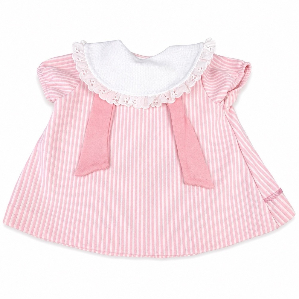 Vintage Pink Stripe Dress 12-18 Mos Peter Pan Collar Cottagecore Coquette Sailor